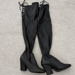 Women's Black Over-the-Knee Block Heel Boots